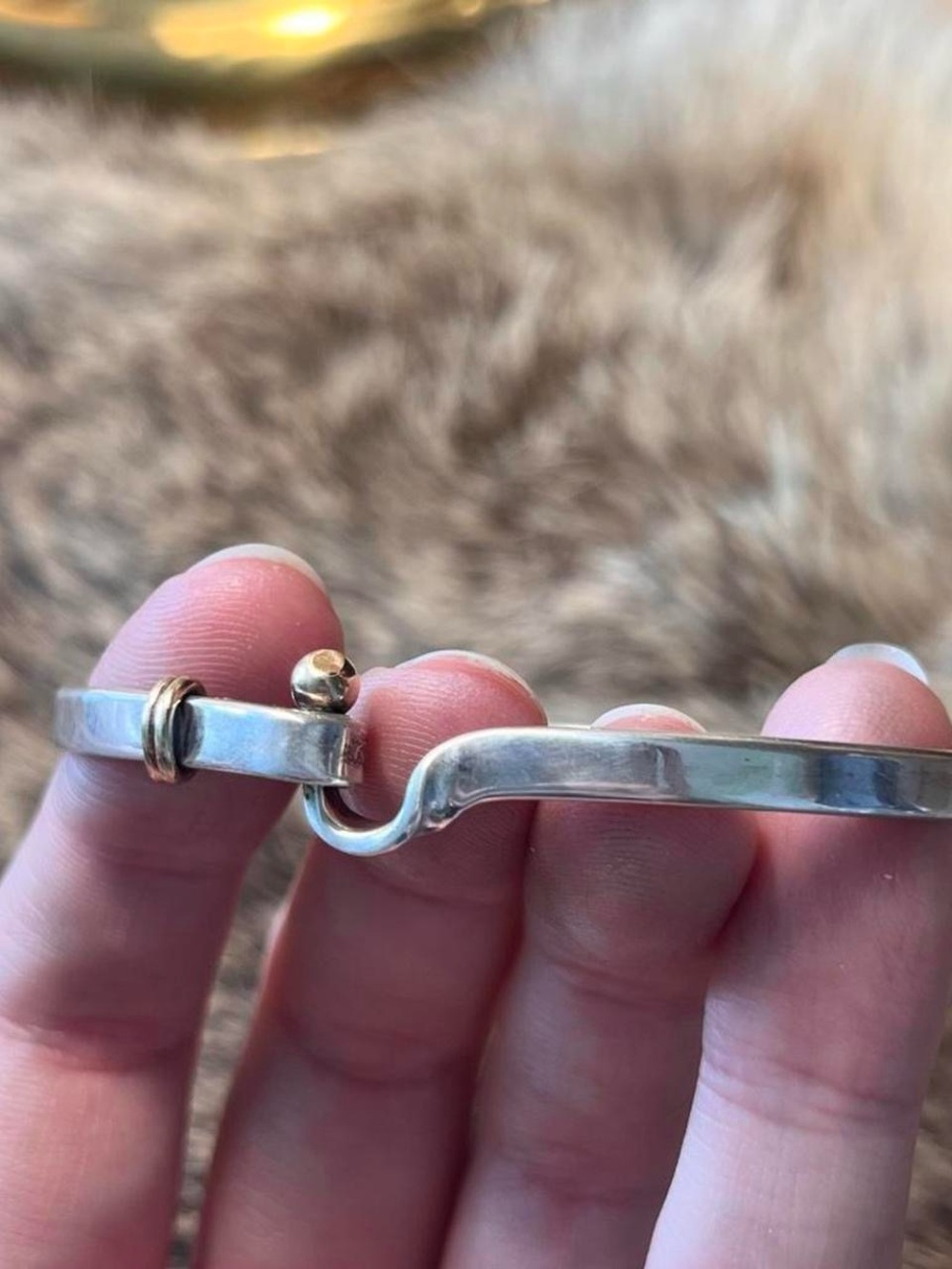 Sterling silver and 14k yellow gold Hook and Eye clasp bracelet